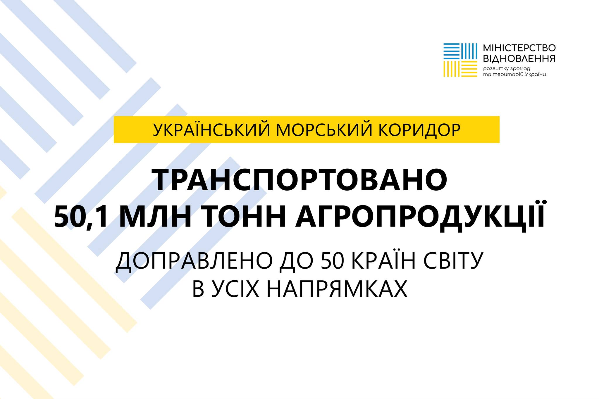 More than 50 million tons of agricultural products were transported through the Ukrainian Sea Corridor