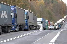 About 3,000 trucks are waiting in line at the border with Poland